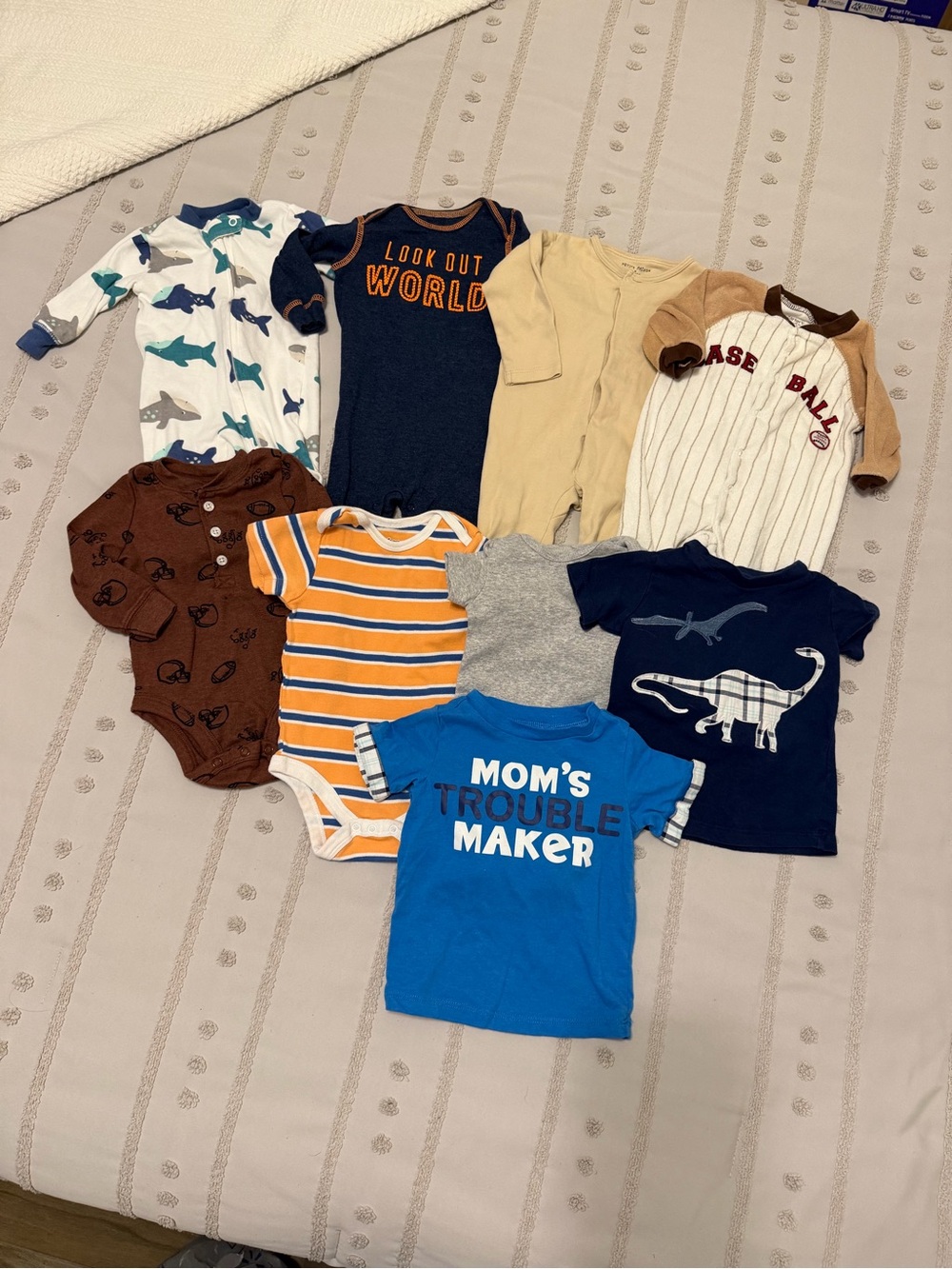 Baby Boys Mix & Match One-Piece and Tee Set - Blue, Navy, Brown, Orange
